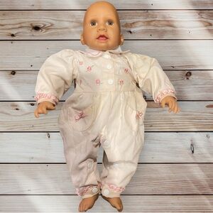 Vintage Soft Real Feel Baby Doll KS Toys 19.5” Pink One Piece Outfit